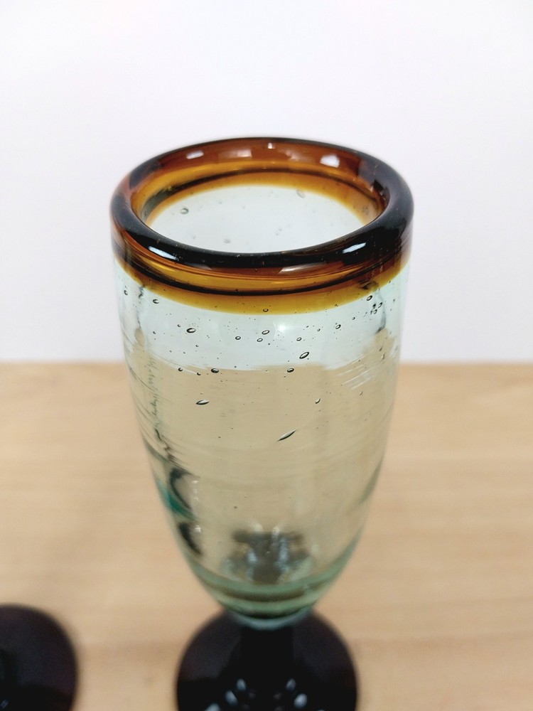 Rustic Hand-Blown Glass Champagne Flutes
