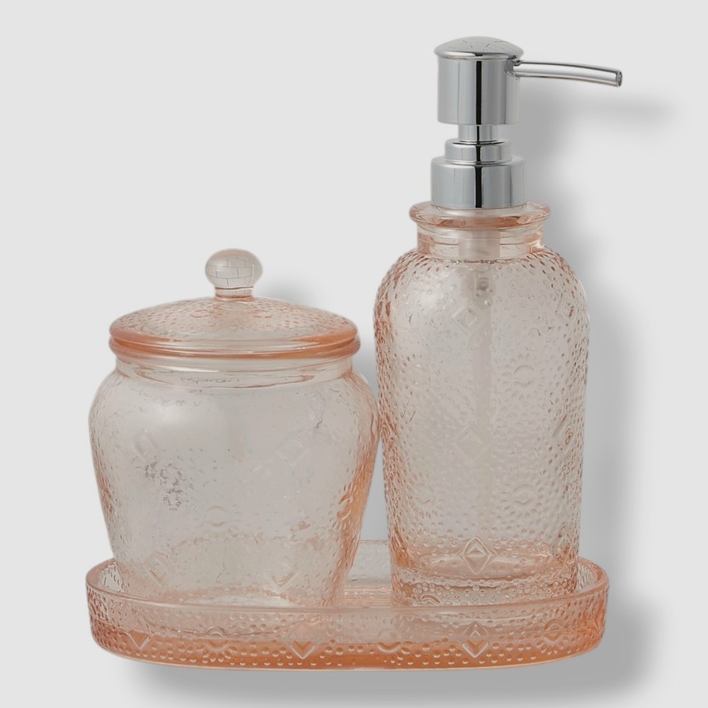 Lavender and Sage Pink Blush Glass 3-Pc. Bathroom Accessory Set