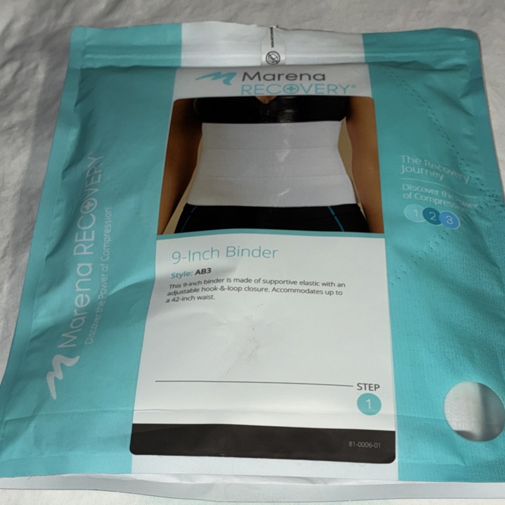 Marena Recovery 9-Inch Compression Binder White Adjustable Hook-and-Loop AB3-U-W