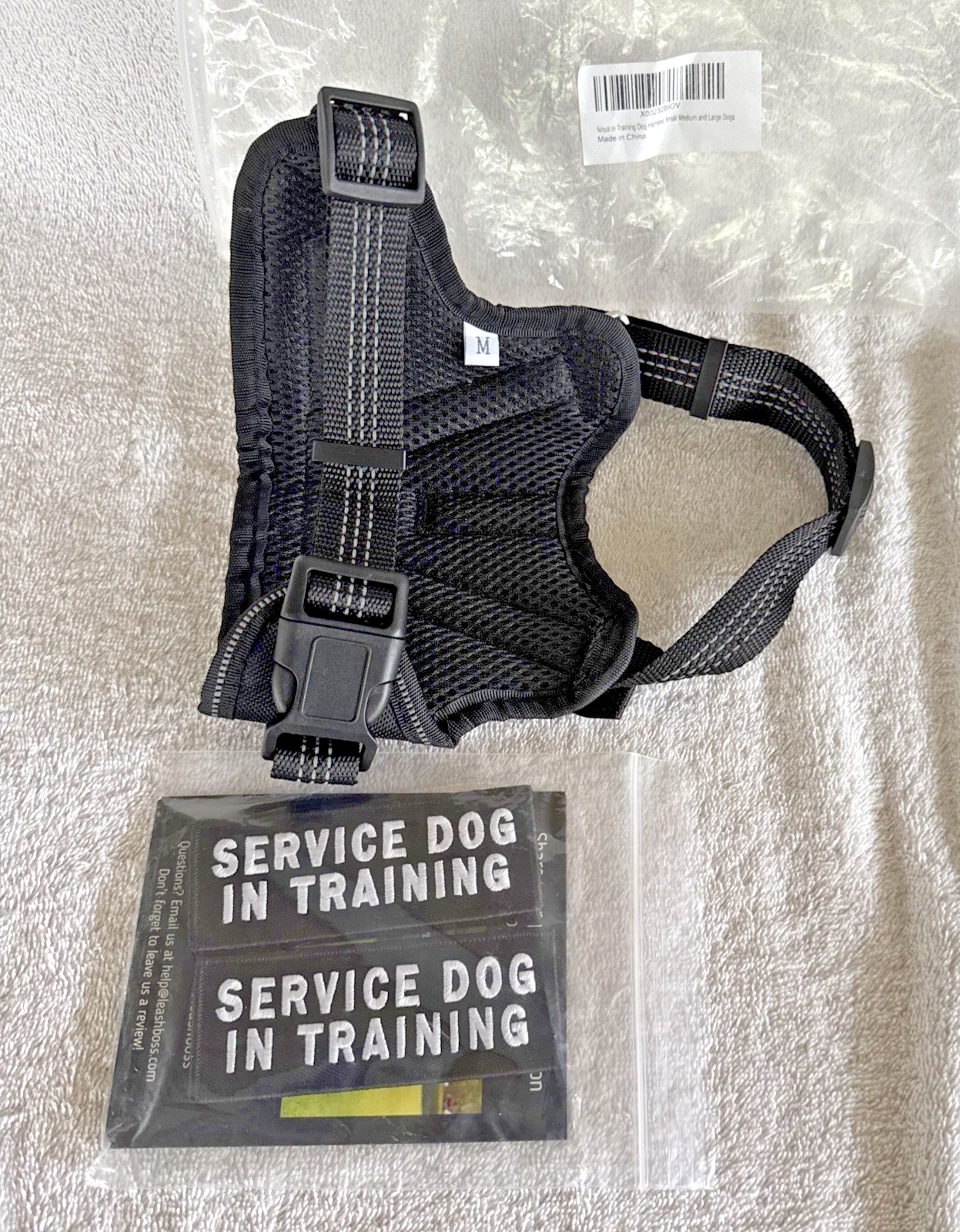 Heavy-Duty Service Dog Harness In Training Adjustable M Black Removeable Patches