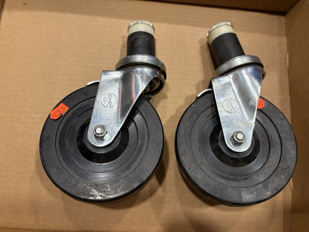 BK Resources Expanding 5" Polyolefin Stem Caster w/ Brake for Work Tables (pair)