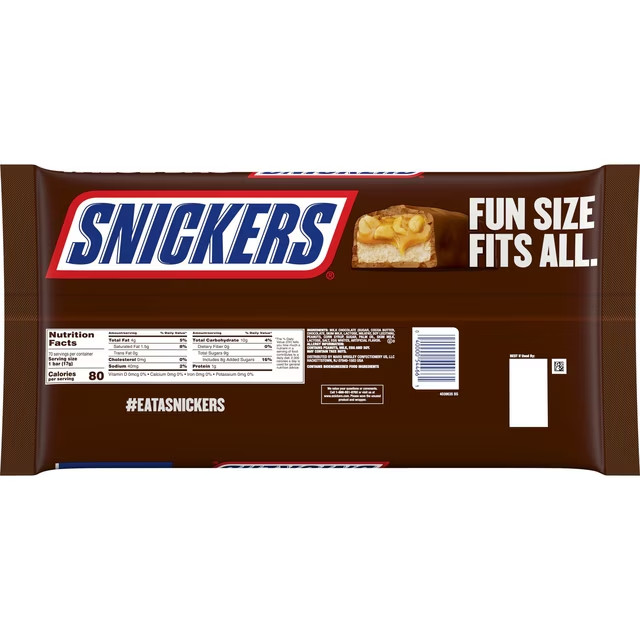SNICKERS Milk Chocolate Candy Bars Fun Size 70 pcs