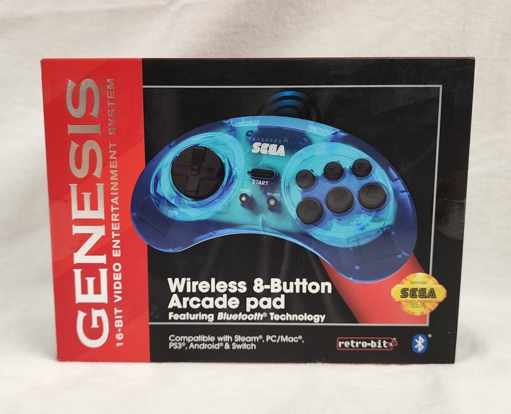 Sega Genesis Retro-Bit Wireless 8-Button Controller - Transparent Blue