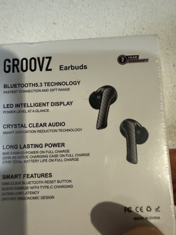 Groovz Plus Wireless Bluetooth Earbuds, Wireless Charging, Touch Control, Black