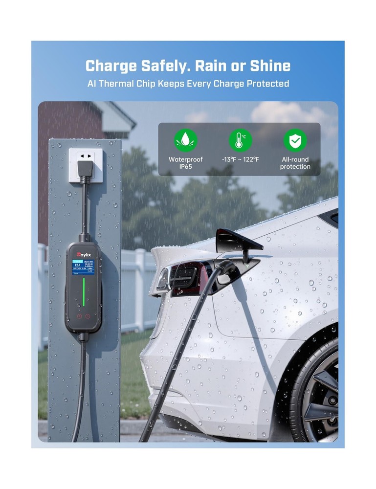 Raylix Upgraded 12A Level 1 Tesla Charger [Adjustable Current, Delay Charge] ...