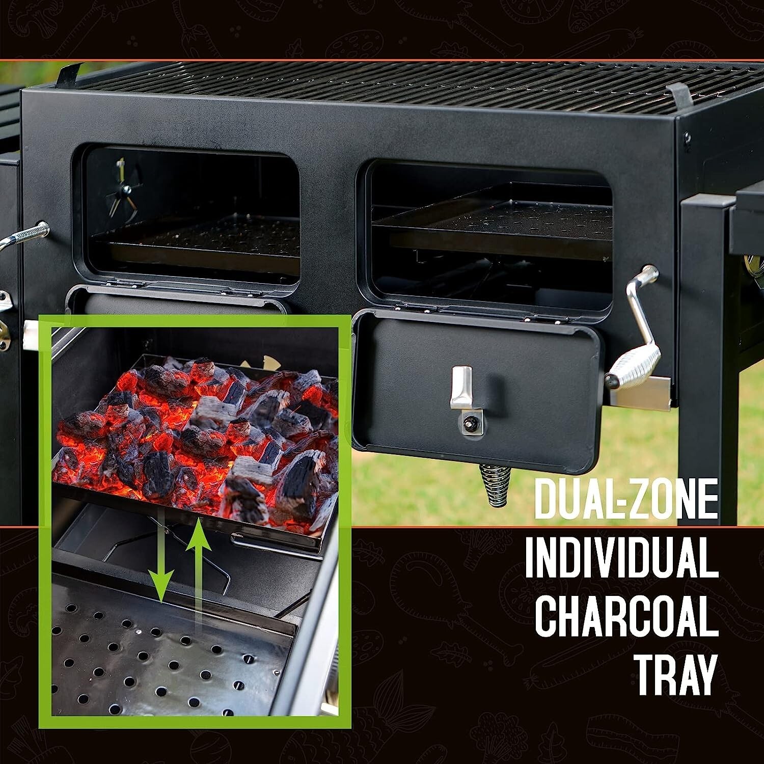 Heavy Duty Charcoal Grill Oversize Cooking Area Outdoor BBQ Grill with 2 Trays