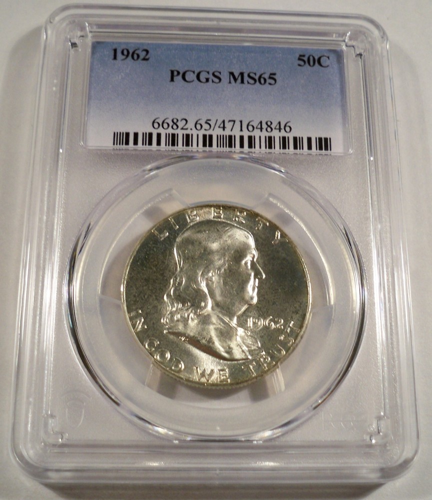 1962 50c PCGS MS65 FRANKLIN HALF SILVER VERY WHITE MS 65