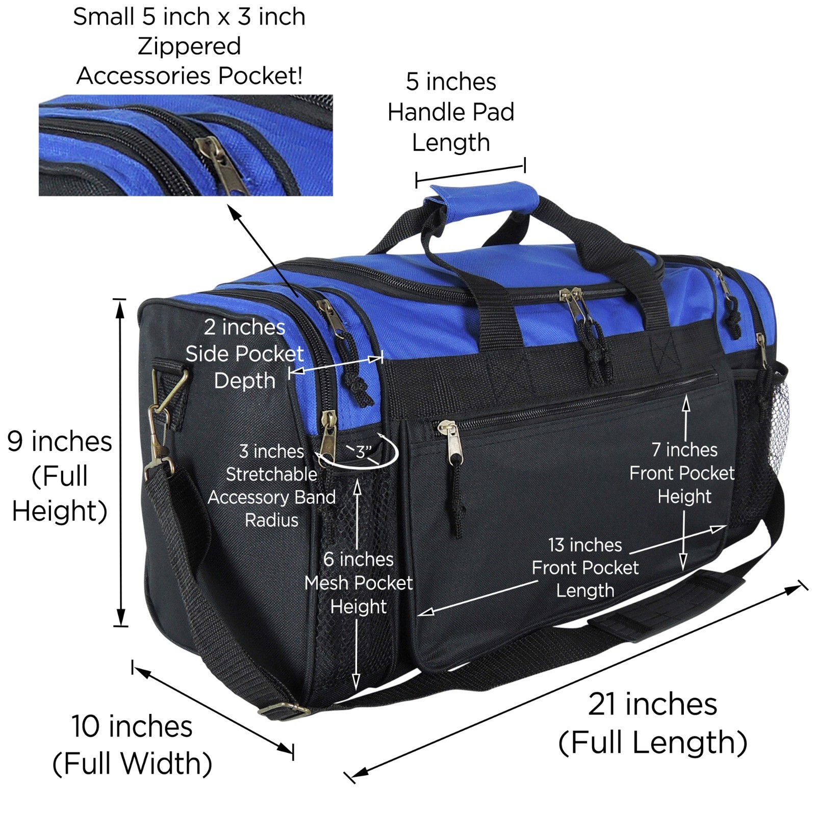 DALIX Brand New Duffle Bag Sports Duffel Bag in Black Gym Bag Royal Blue