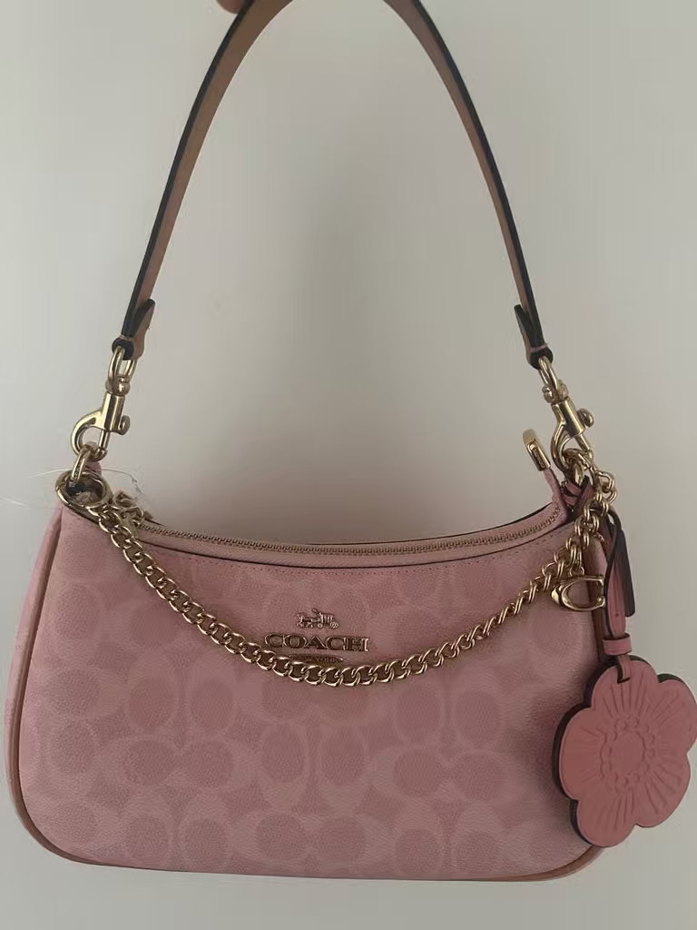 COACH CEA20 Teri Shoulder Bag Signature Canvas With Charms Gold/Powder Pink #JB