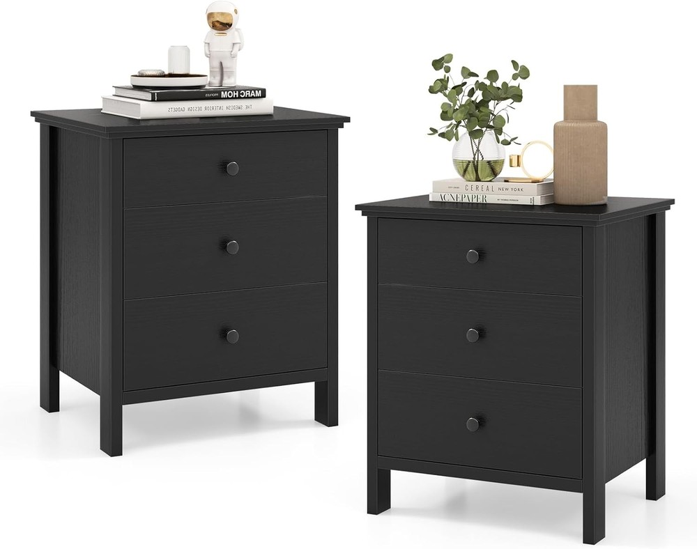 Set of 2 Nightstand with Drawers Solid Structure Side Table for Storage