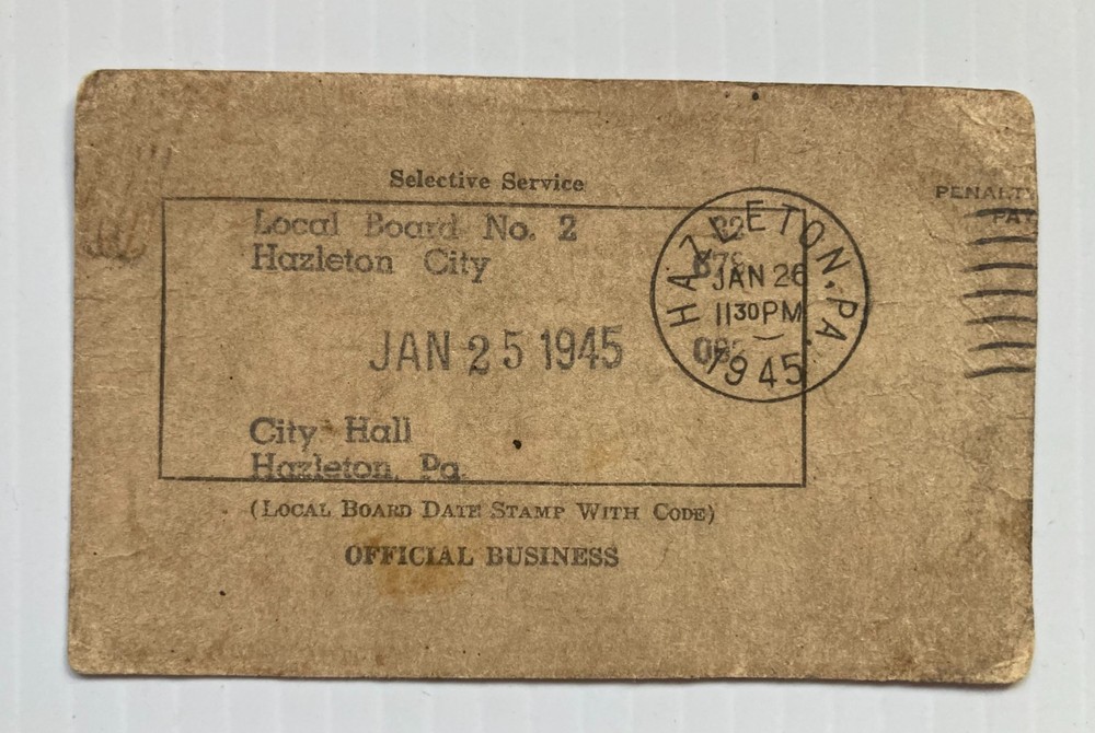 Selective Service WWII Draft Classification Military Card Hazleton Pennsylvania