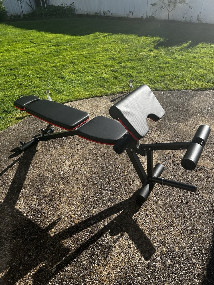Adjustable Weight Bench Black Red with Preacher Curl Pad & Leg Developer