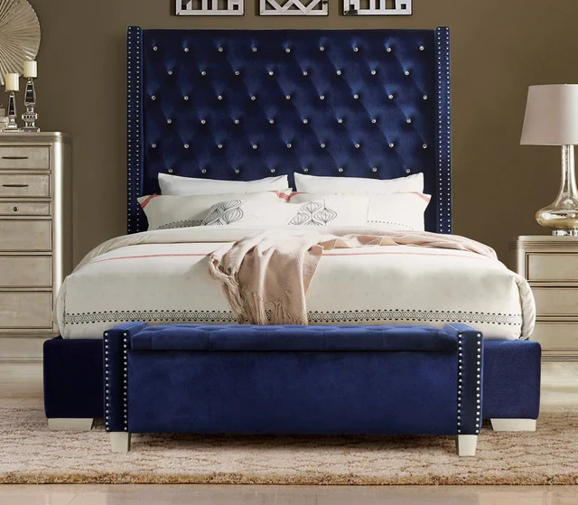 Blue Velvet Storage Bench