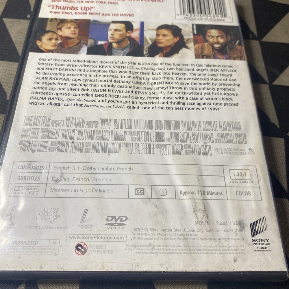 Dogma DVD Case Only - No Disc - Replacement Case - Read Description