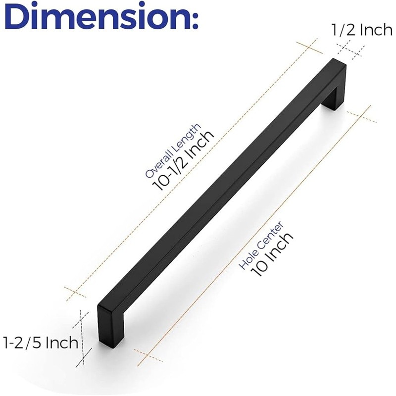 18 Pack 10 Inch Square Cabinet Handles Matte Black Drawer Pulls Hardware Kitchen