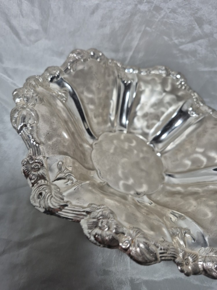 Vintage WMF Germany Ikora EP Silver Plate Floral Footed Serving Bowl 11”