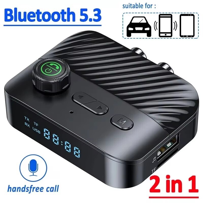 Bluetooth 5.3 Receiver Transmitter Wireless 3.5mm AUX to 2 RCA USB Audio Adapter