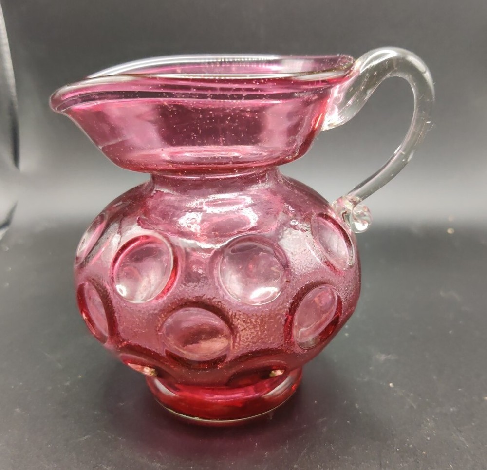 Small Cranberry Glass Thumbprint/Coin Pitcher