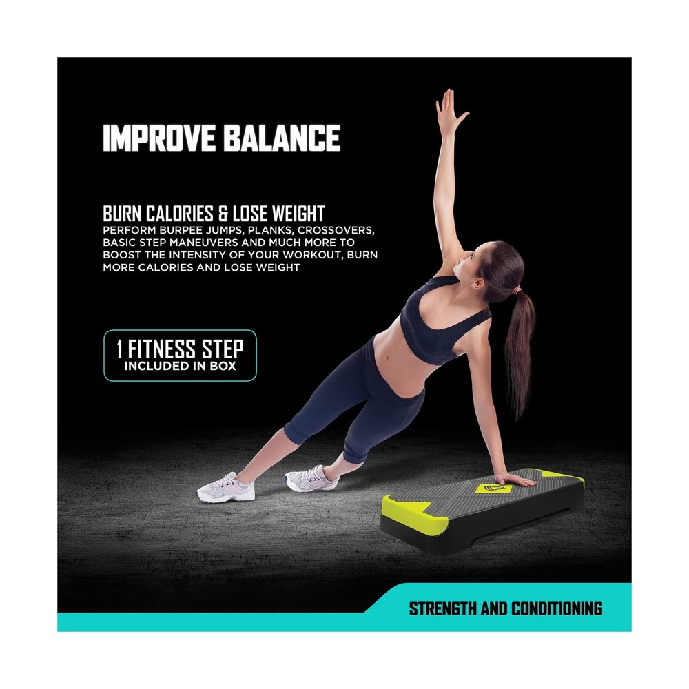 RBX Aerobic Step Platform with Non-Slip Textured Surface -2-Level Adjustable ...