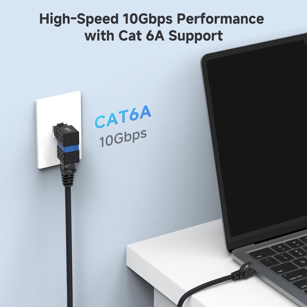 2-Pack 10Gbps 360° Rotatable Cat 6A Right Angle Ethernet Black