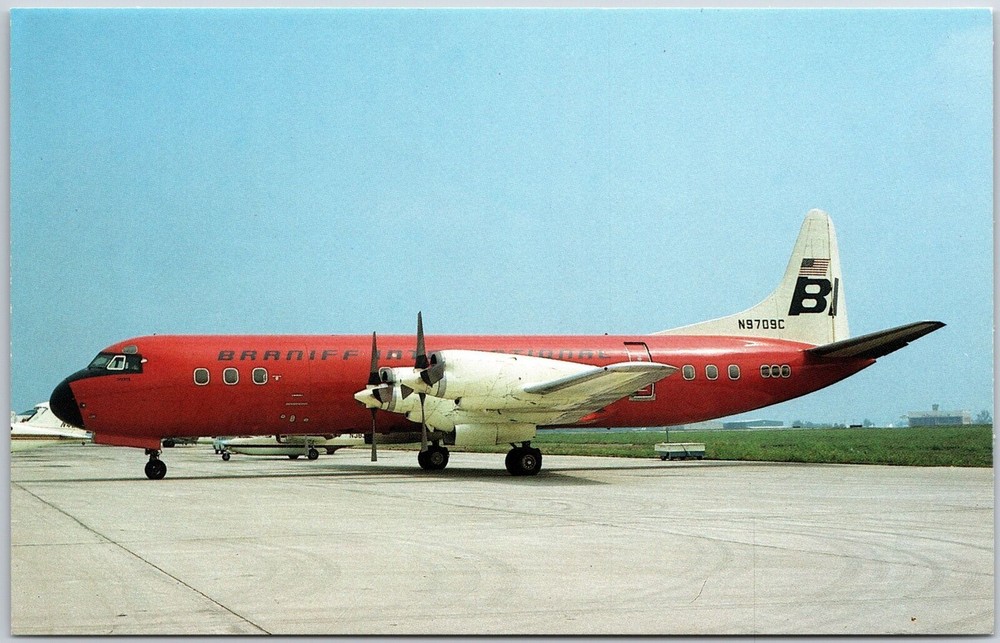 Airplane Braniff International Lockheed L-188A Electra Solid Pastel Postcard