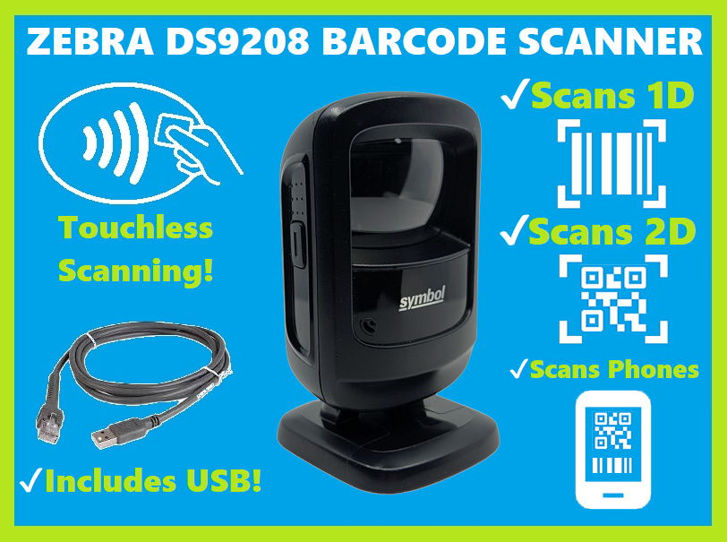 Zebra DS9208 2D/1D/QR Code Scanner, Square/Clover Registers, Touchless Scan!🔥⭐