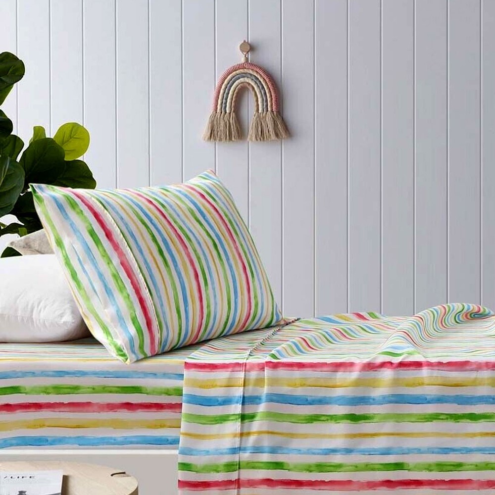 Multi Stripes Printed Microfibre Sheet Set by Happy Kids