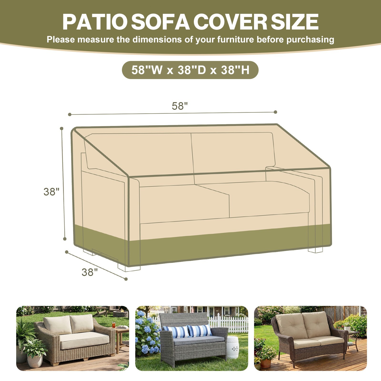 2-Seater Patio Loveseat Cover Heavy Duty 600D Waterproof Outdoor Couch Covers