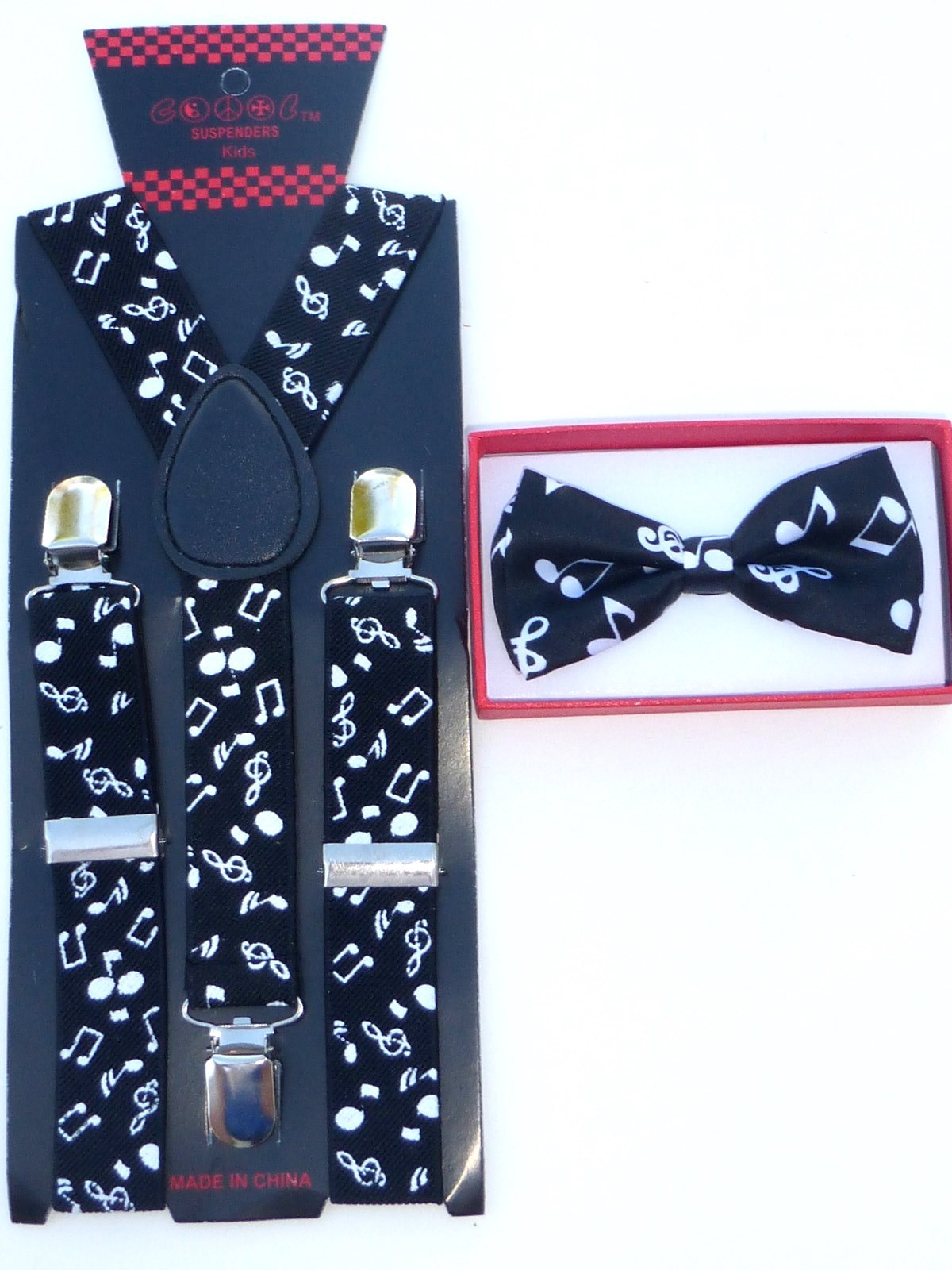 Suspender Bow Tie Matching Baby Toddler Kids Boys Girls Child Black Music Notes