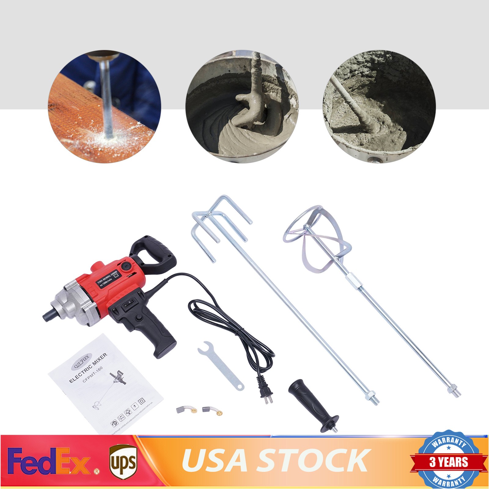 2400W 1200rpm Corded Electric Drill Mixer Concrete Mud Drill Mixing Tool Machine