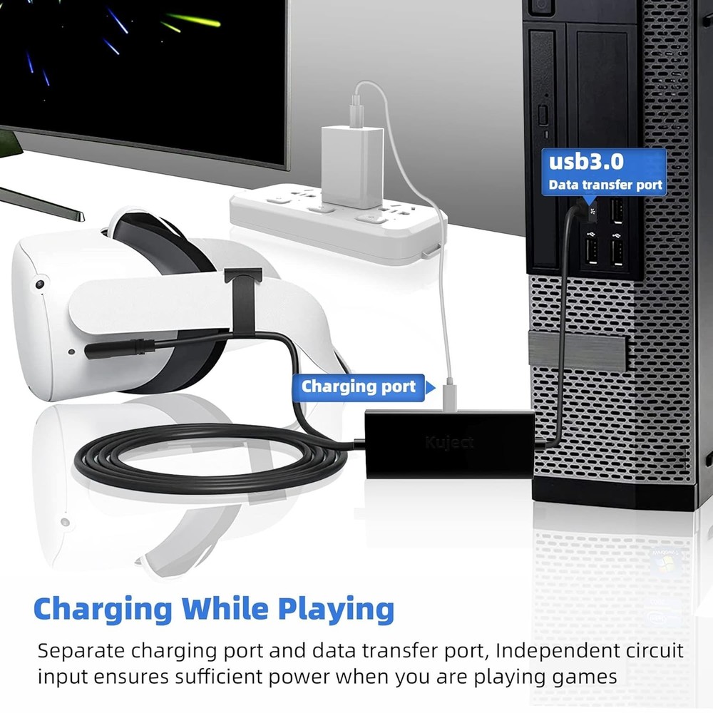 Quest 3S/3 Link Cable - Separate Charging Port, Fast Data