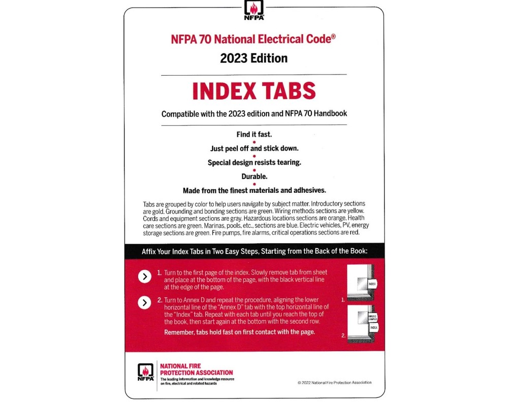 NFPA 70 2023,  Self-Adhesive Index Tab