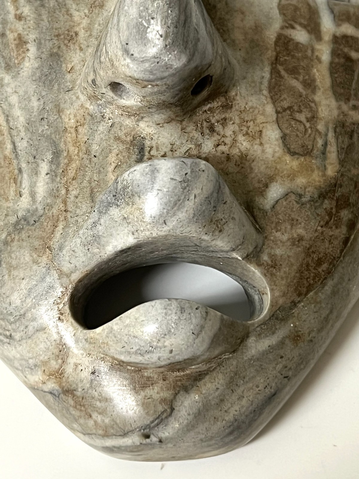 VTG Mayan Aztec Carved Marble Stone Hanging Warrior Mask Wall Decor 8x5x2 in