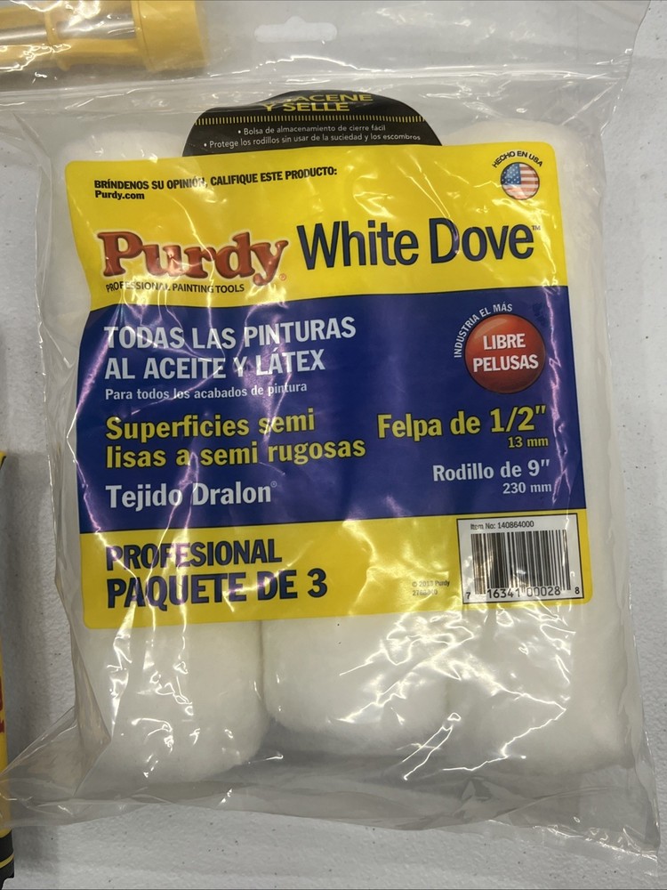 Purdy 9” Paint Roller Frame & 3pk White Dove Rollers Set & 2pk 3/4 Core Rollers