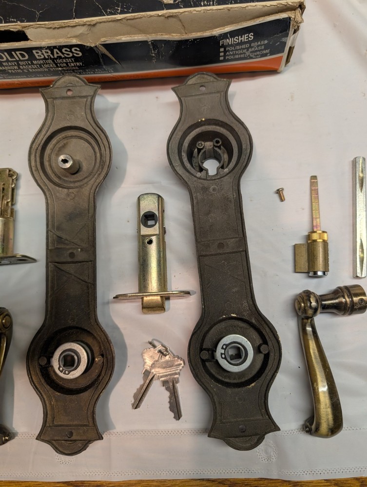 WI Barn NIB Solid Antique Brass Mortise Lock Set Narrow Backset Locks Entry