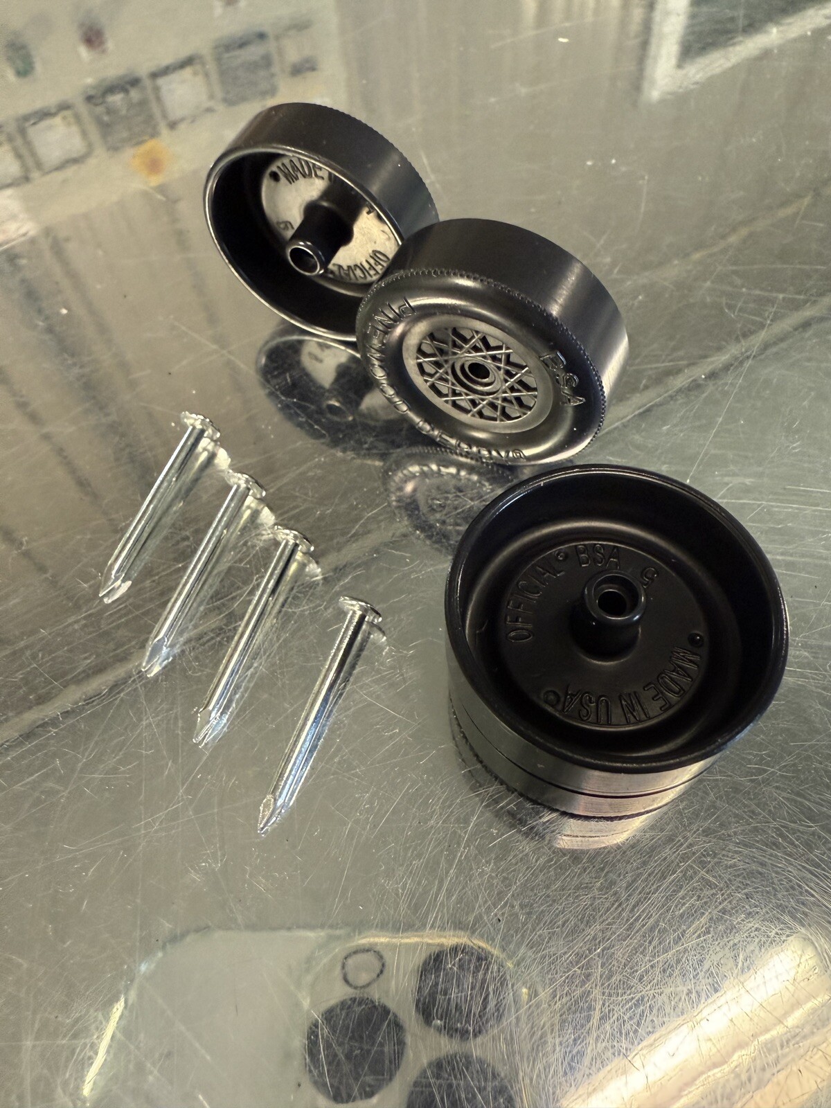 🏁 Dominant Lathed Pinewood Derby Wheels & Polished Axles Race Ready SLT