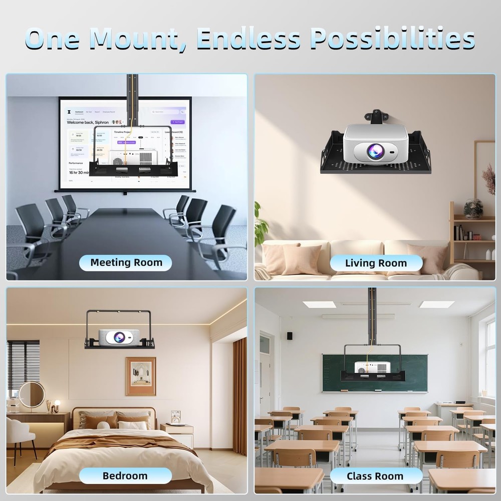 Salange 3-in-1 Projector Mount, Adjustable Height Ceiling/Wall Mount with Tray,