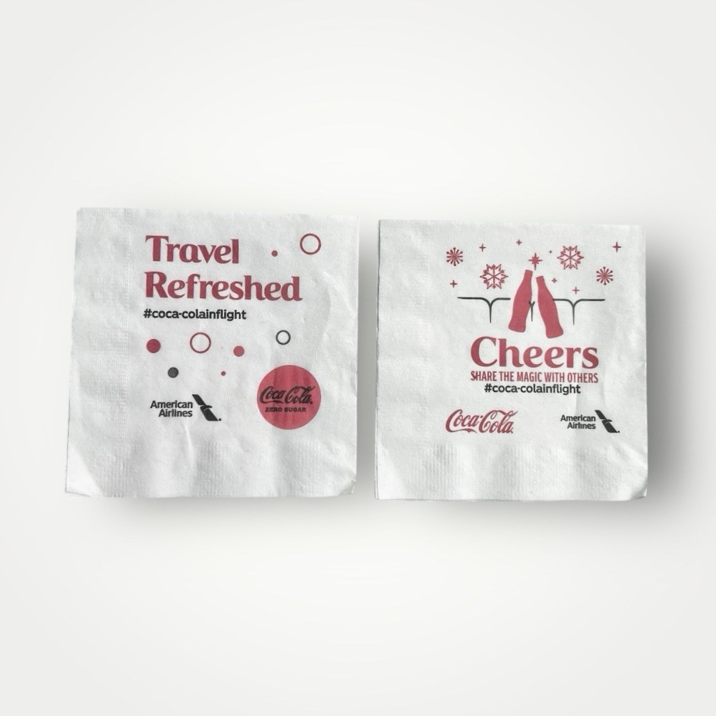 American Airlines Coca-Cola Collaborated Paper Napkins Flight Winter 50 Cts New