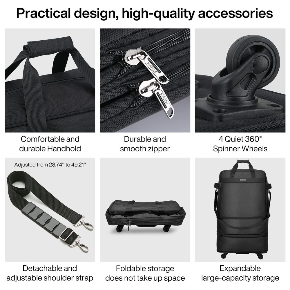Hanke Suitcases with Wheels Expandable Foldable, Black Upgrade Version