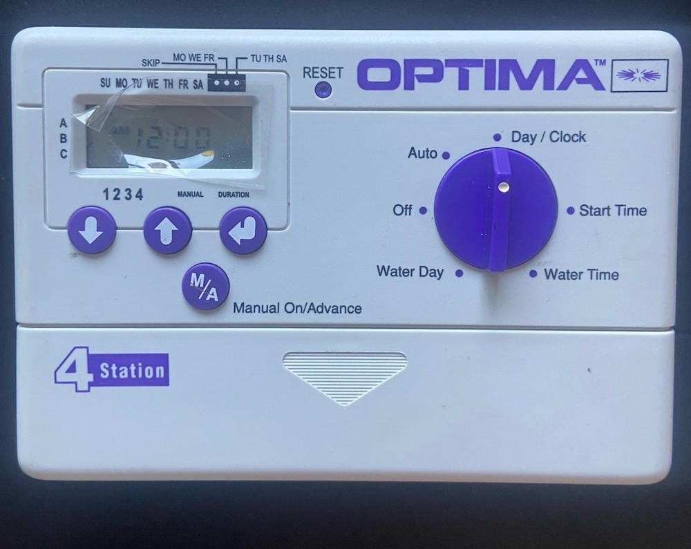 Optima 4 Station Single Program Sprinkler Timer PRT-4- Tested No Power Cord EUC