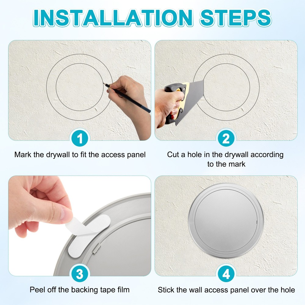 2-Pack Access Panel for Drywall, 8x8 Inch Round Plastic Removable [Silver Tone]
