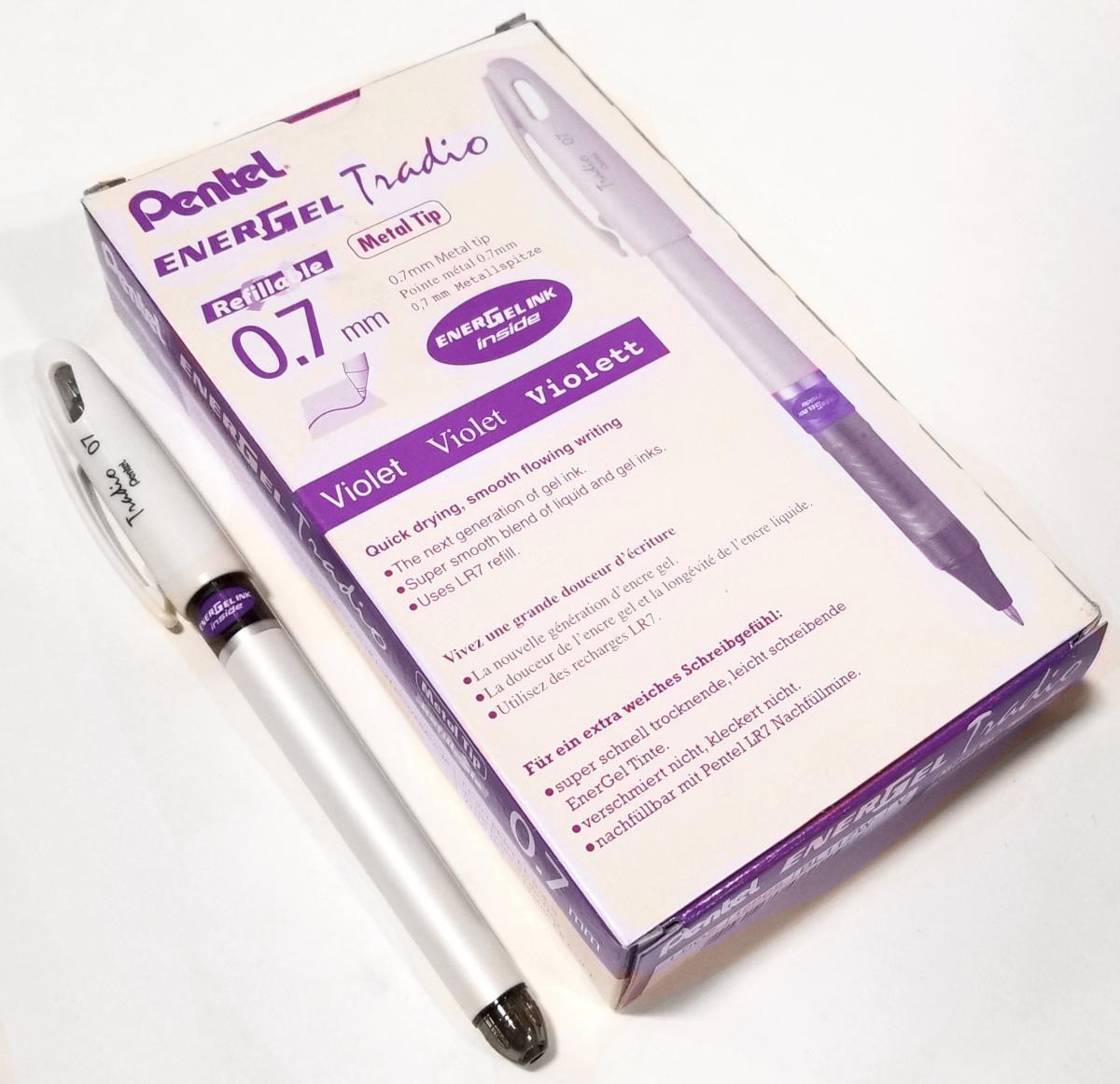 NEW 12-Pack Pentel EnerGel Tradio Pearl .7mm Metal Tip VIOLET Gel Pen Refillable