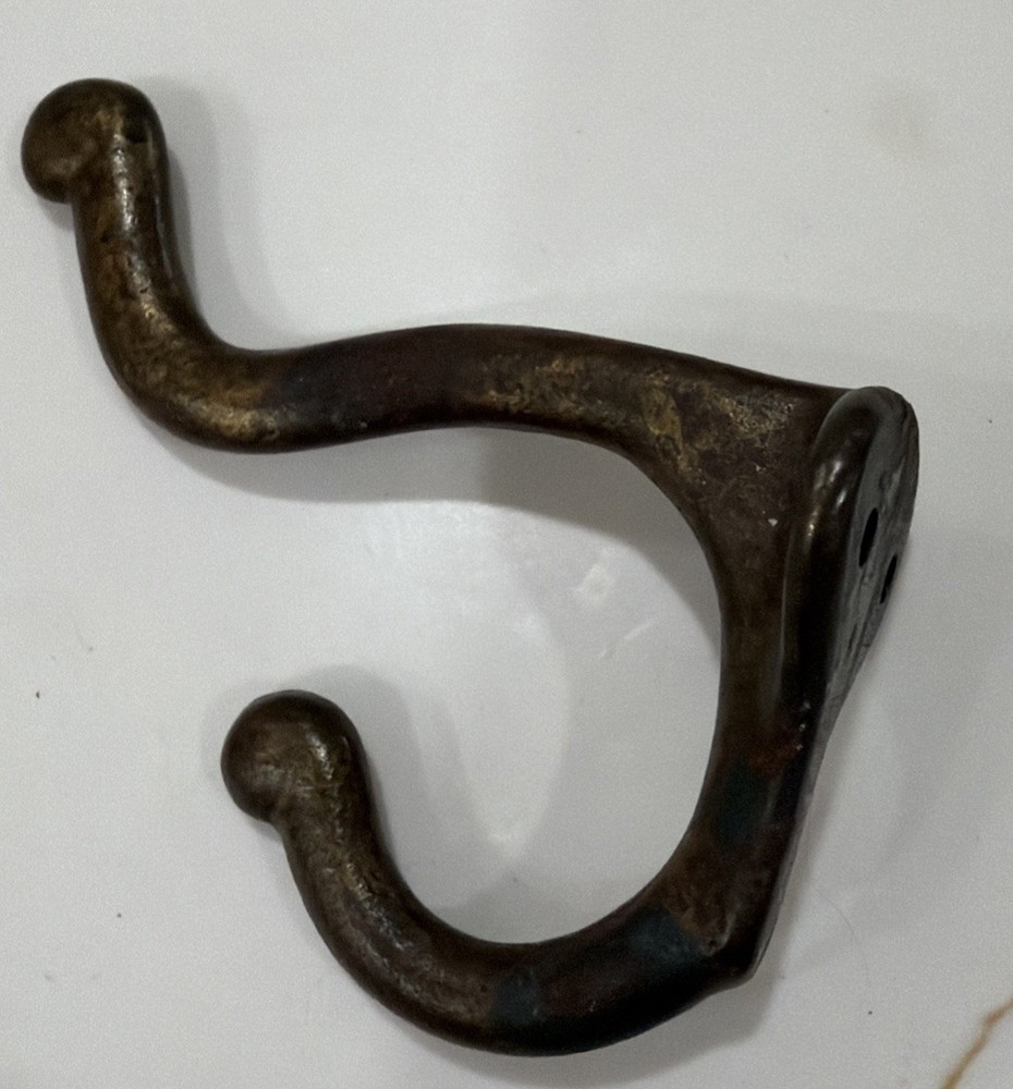 Single Cast Iron Double Hooks Round Tips Coat Hat Salvage Hardware 3”