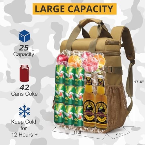 Tactical Backpack Cooler,Lunch Backpack for Men Adults Work with Brown