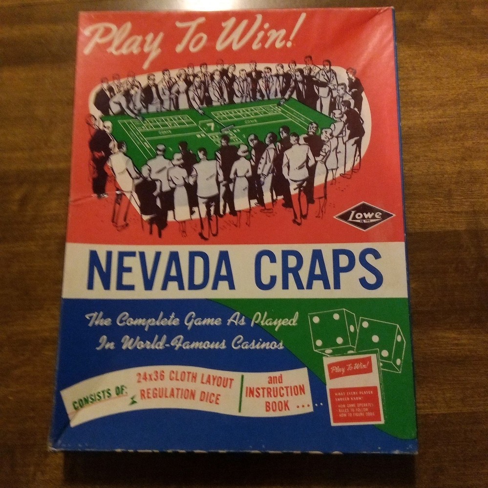 Vtg. E.S. Lowe Nevada Craps Layout Cloth, Dice, Book.