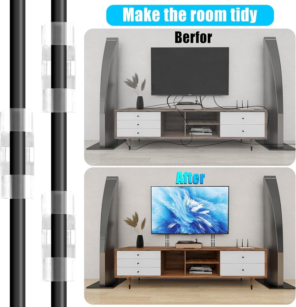 50 Medium Clear Cable Clips - Durable Self-Adhesive Wire Holders for Any Surface