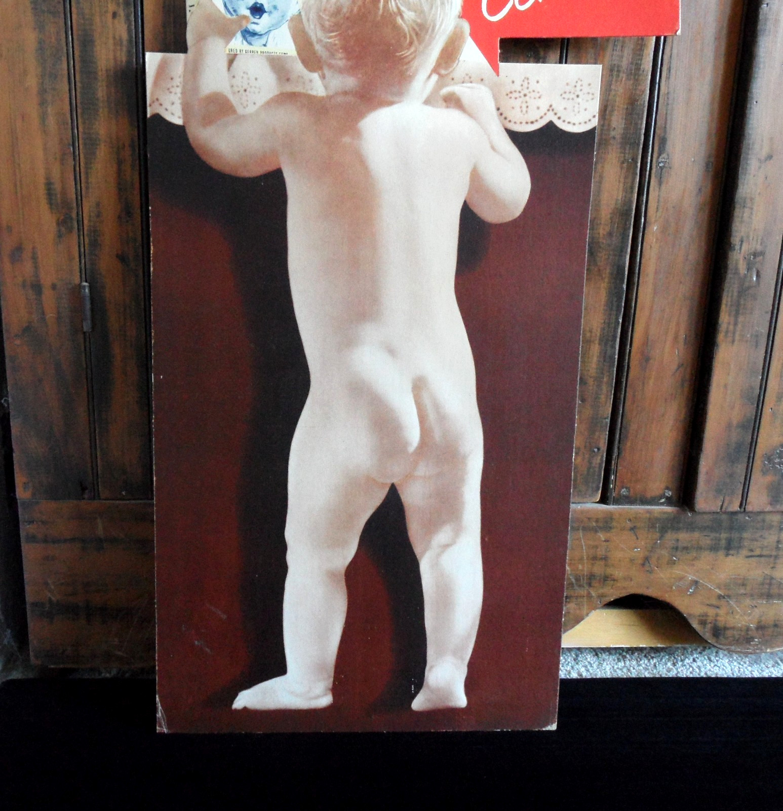orig. 1950s-60s GERBER'S Baby Food *BABY'S BOTTOM* Easel-Back Sign/Store Display
