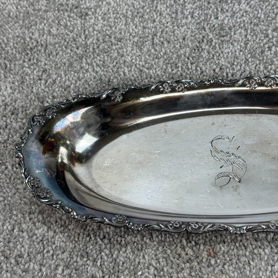 Reed & Barton Silverplate Oval Ornate Bread 12" Tray Engraved S