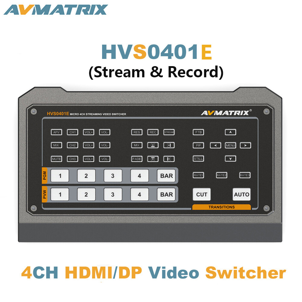 AVMATRIX HVS0401E 4 Channels HDMI DP Video Switcher Stream &Record Control Panel