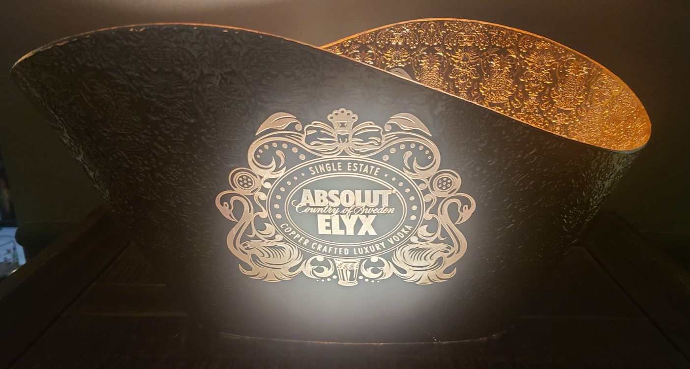 ABSOLUT ELYX Demask Copper Plastic LED White Illuminated Display Ice Bucket